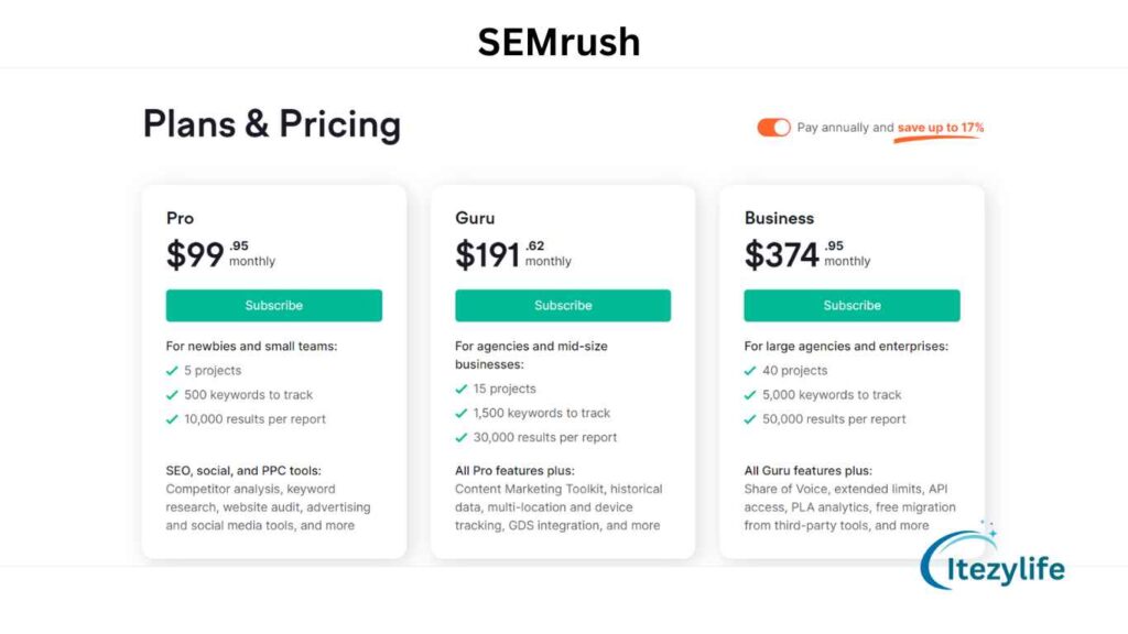 SEMrush Provides these pricing plans 9 of the best SEO tools